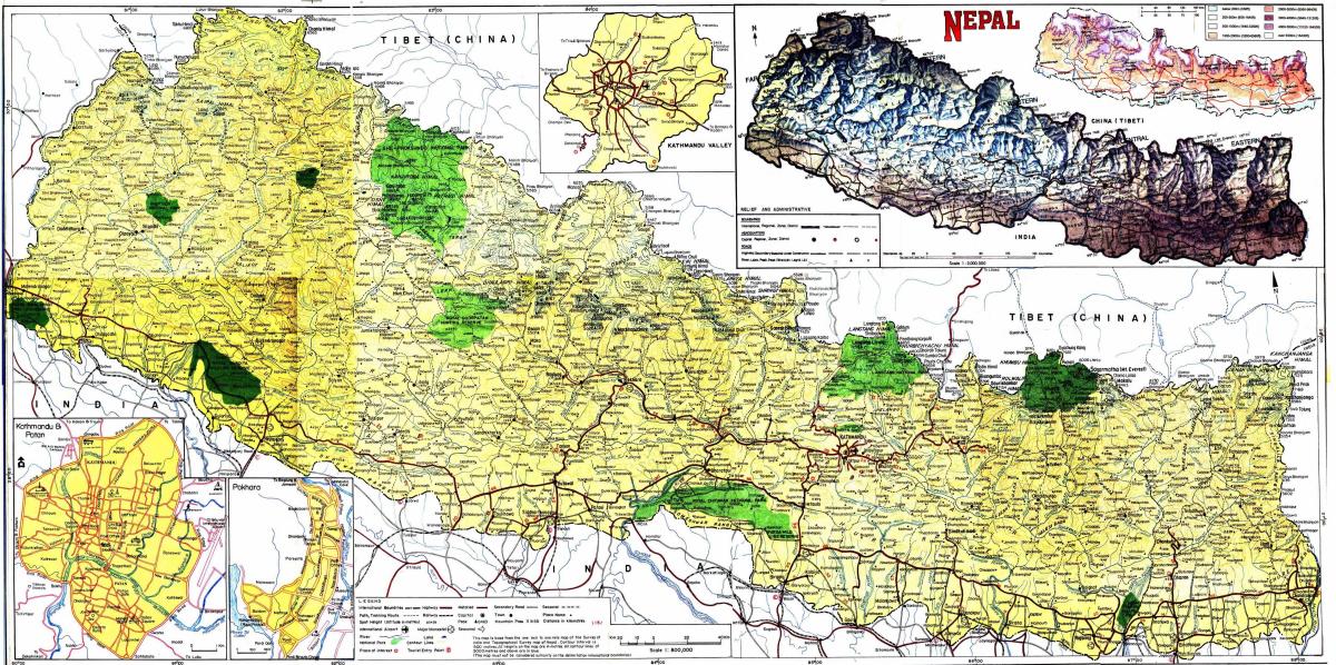 Мапа пута Непала са растојањем
