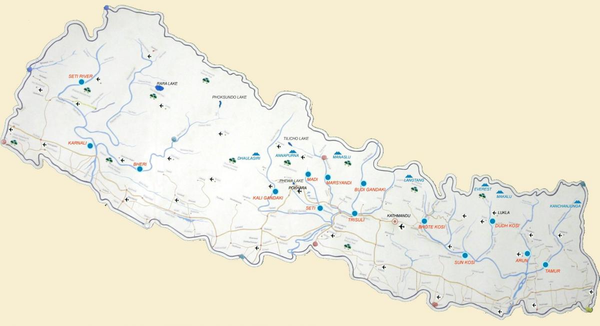 карта Непала показује река